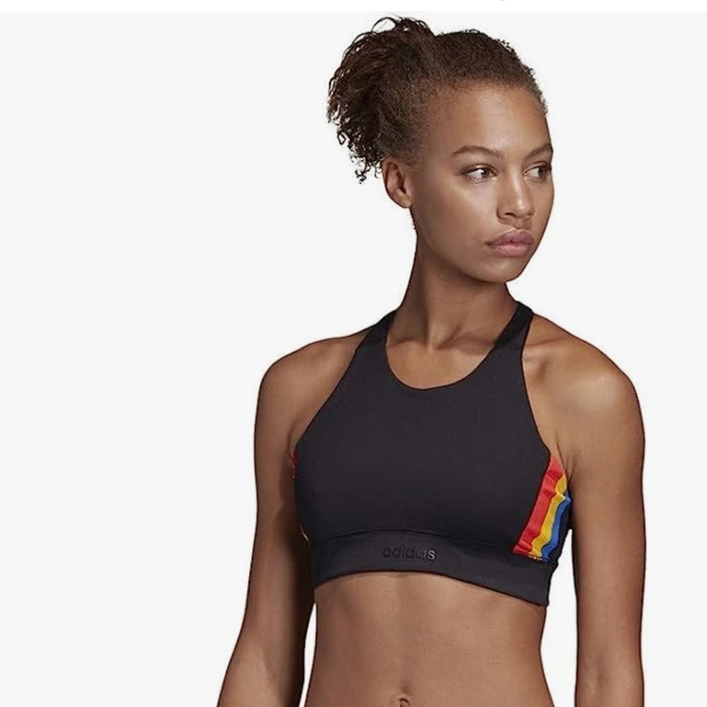adidas Black Sports Bra with Rainbow Side Stripes